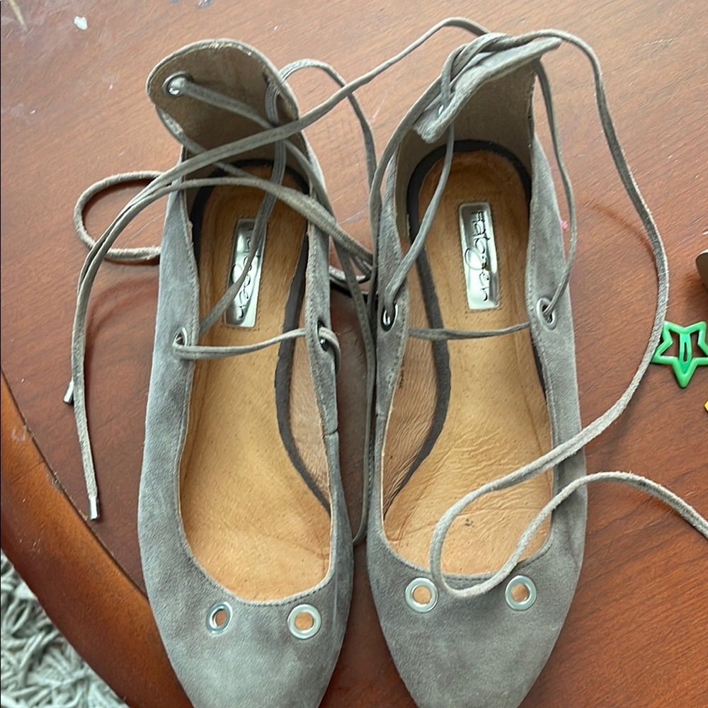 Halogen Gray Lace-Up Flats with Suede Finish